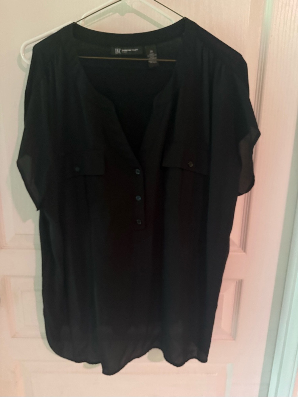 INC International Concepts Black Short Sleeve Split-Neck Tunic